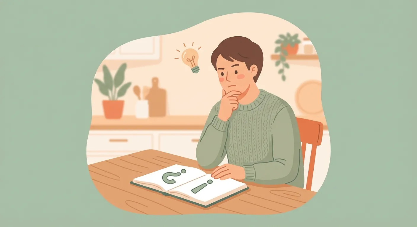 Parent sitting at a table having a lightbulb moment while looking at a notebook