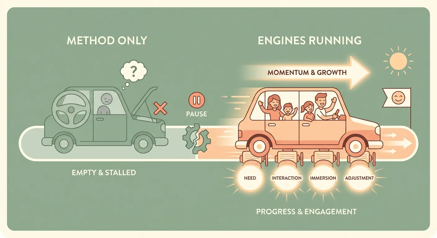 Visual comparison: engines powering bilingual success versus methods alone