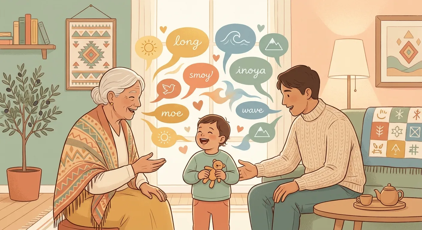 Child connecting with family across languages through play and conversation