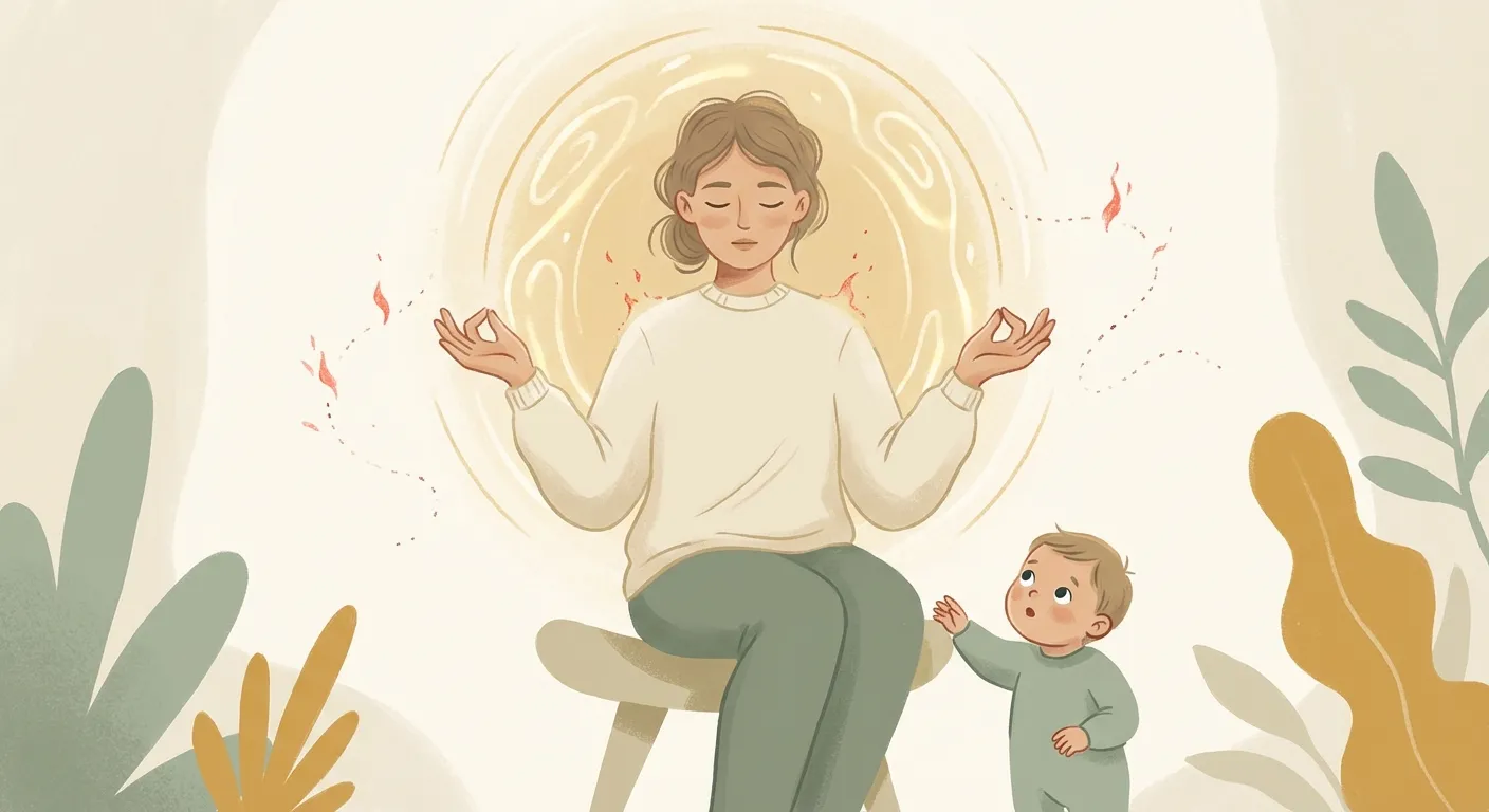 Parent pausing calmly while child watches — visual metaphor for the 10-second rule