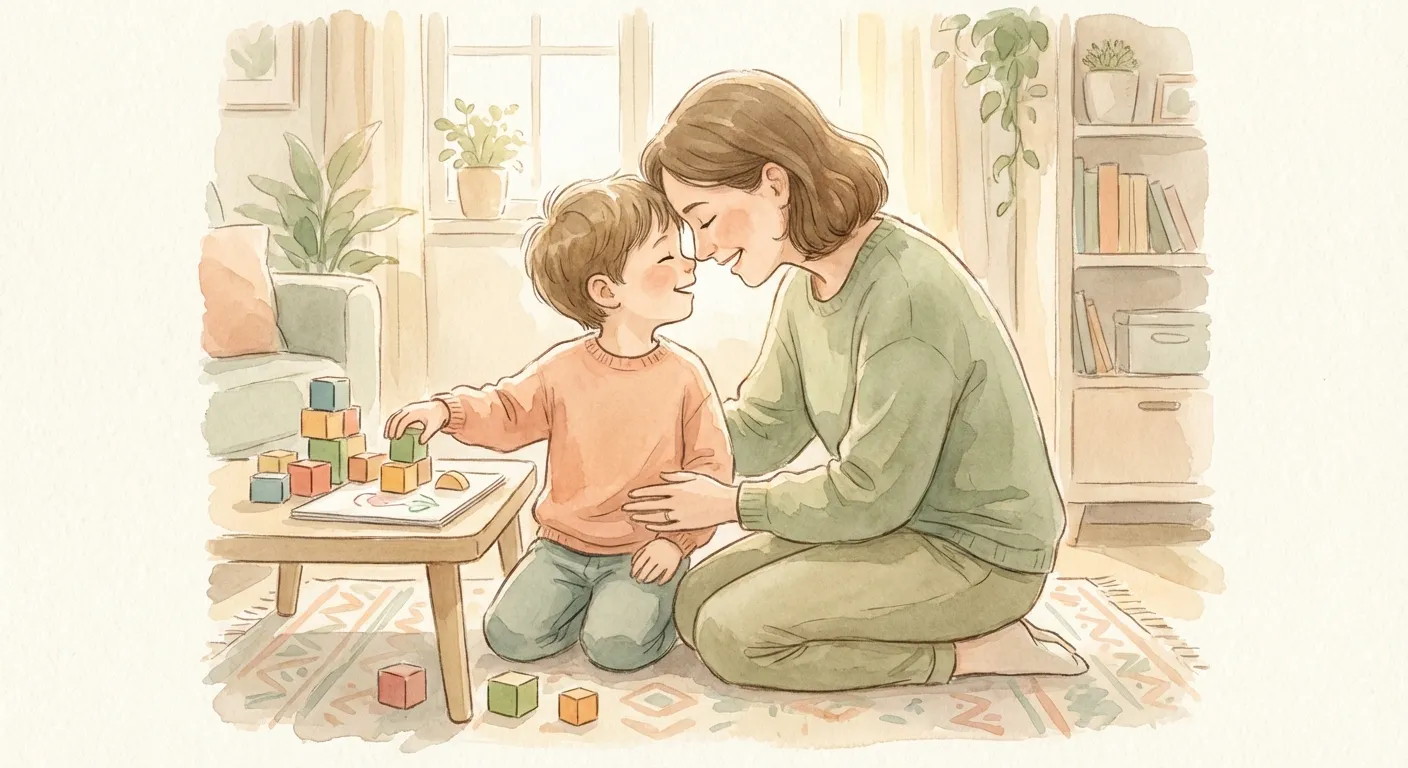 A parent and child reconnecting warmly after a calm-down break