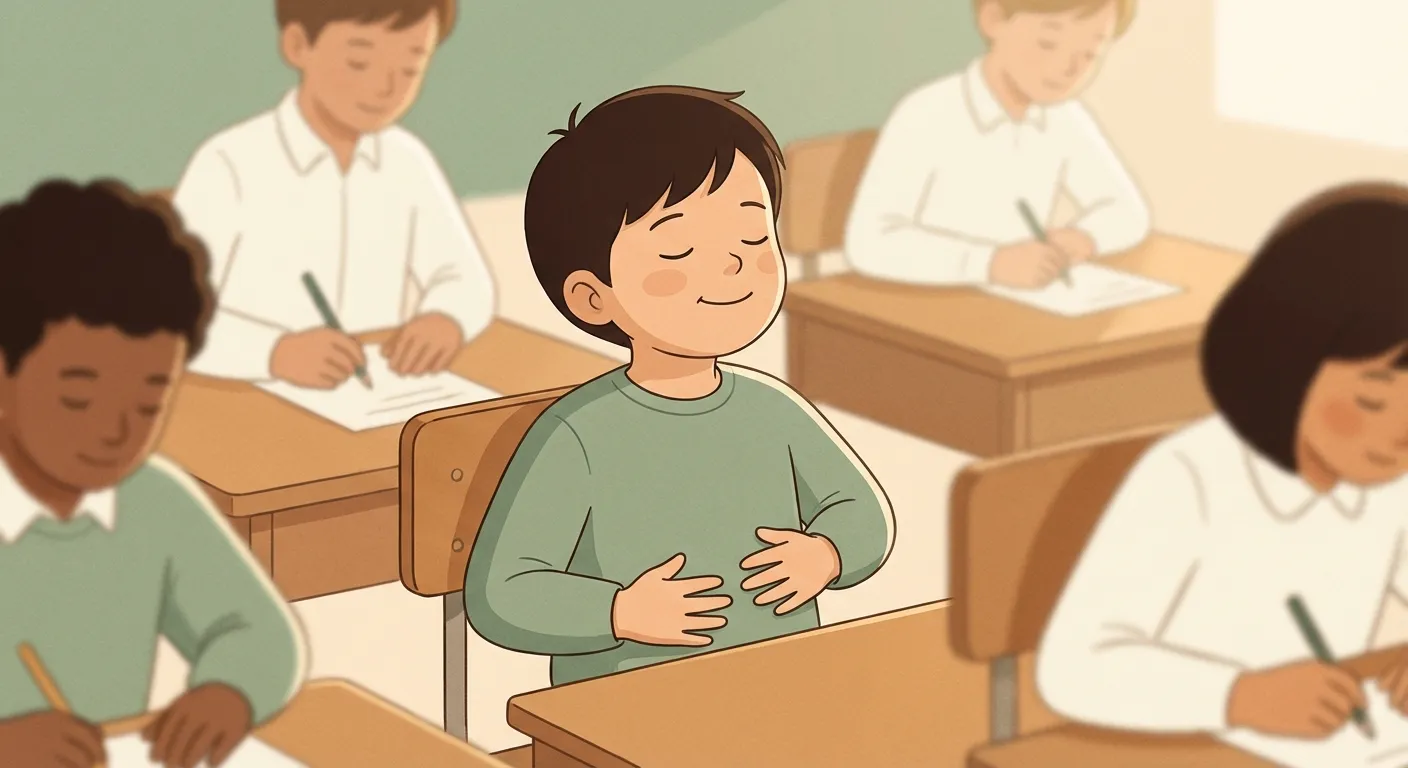 Child peacefully falling asleep after breathing practice