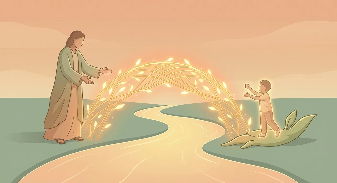 Parent and child connected by a glowing bridge of patience and warmth