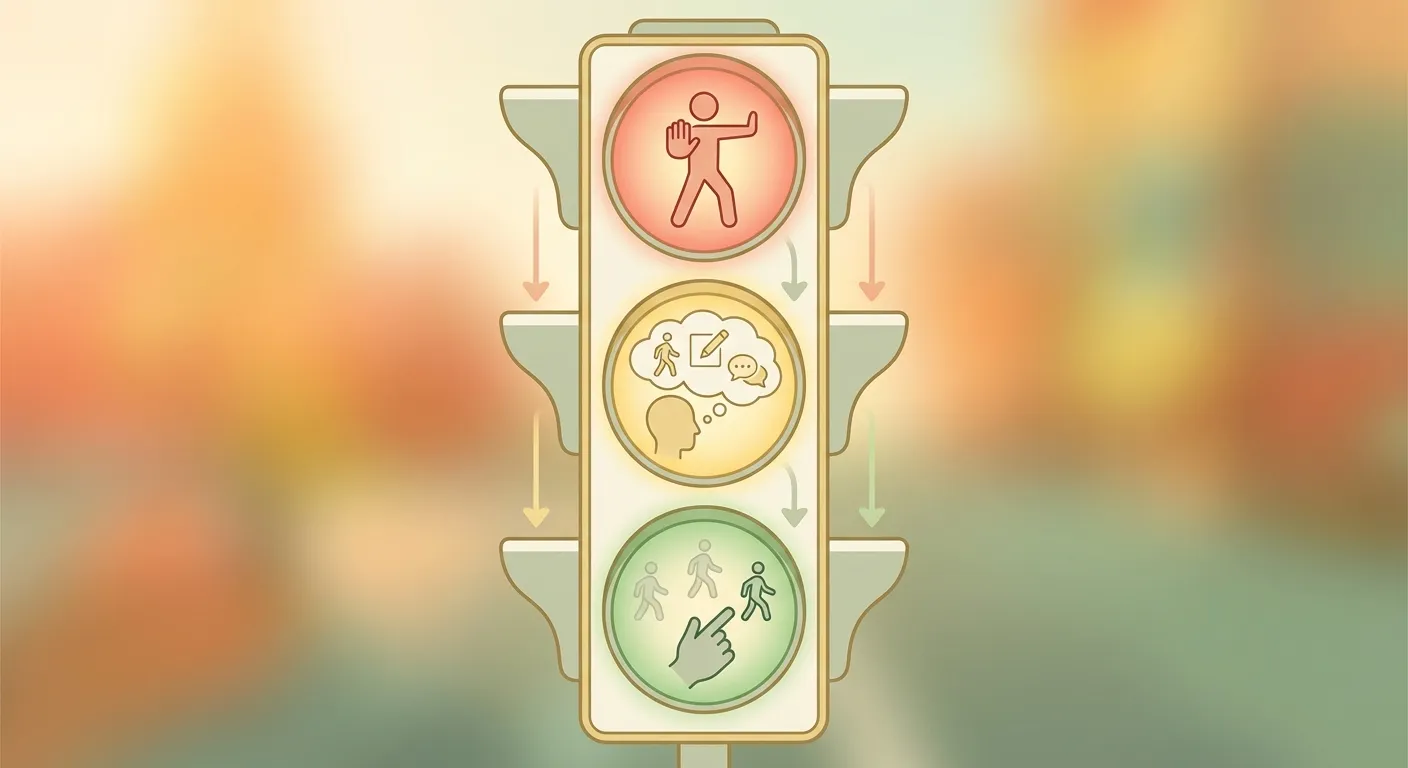 Emotion Stoplight diagram showing Stop, Think, and Go phases