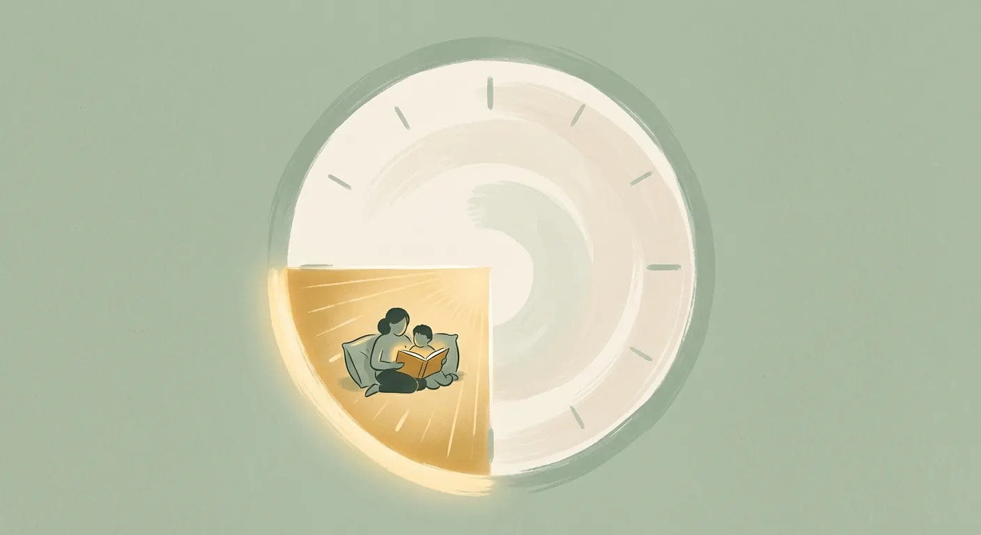 Clock with 30 golden minutes showing a parent and child together
