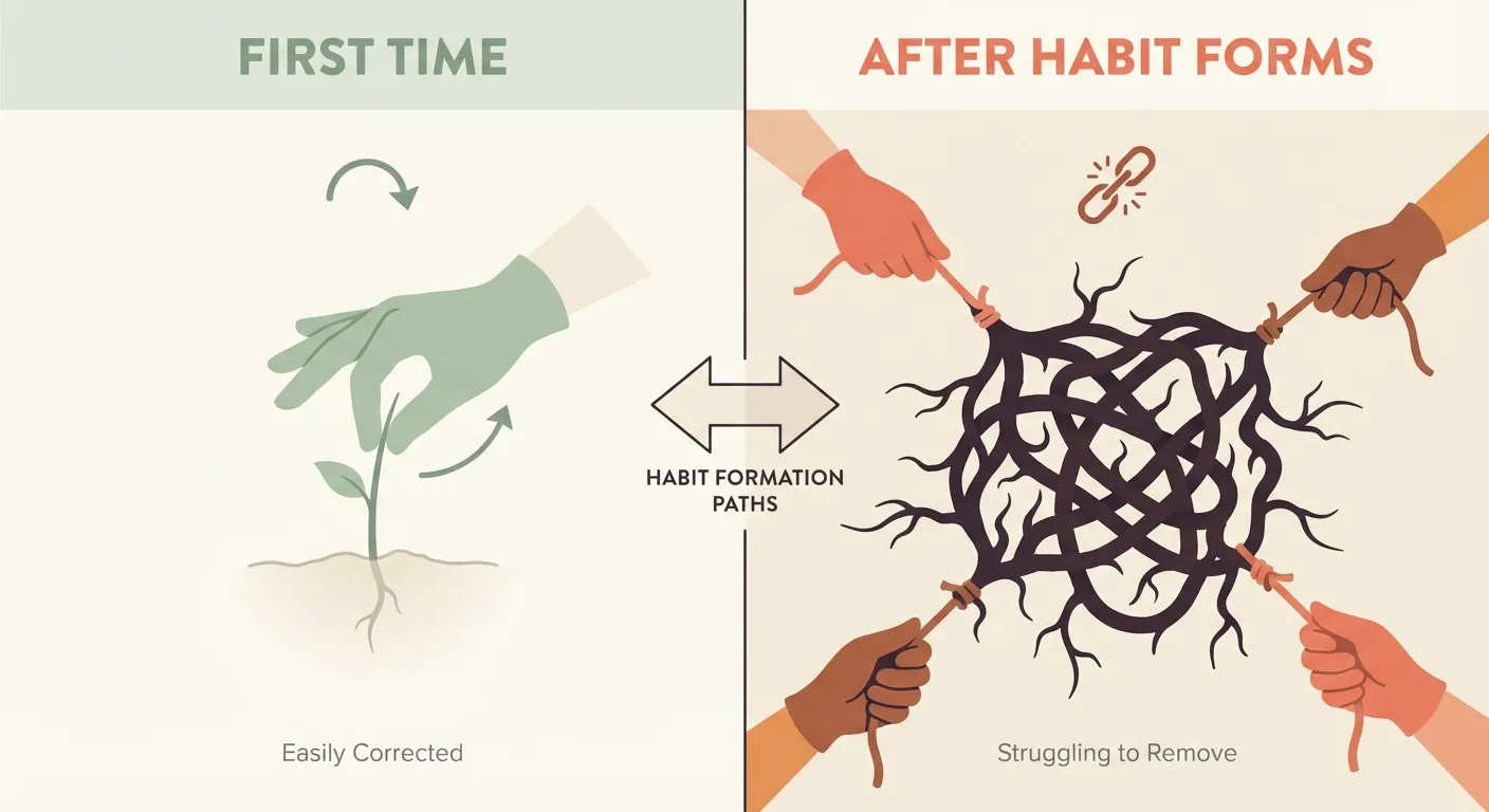 Two paths: easy correction vs. entrenched habit
