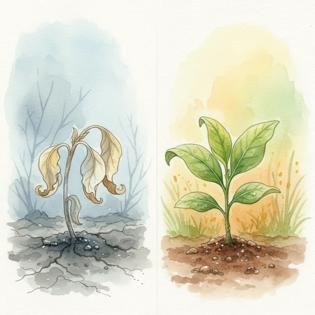 Same seedling wilting in one environment, thriving in another