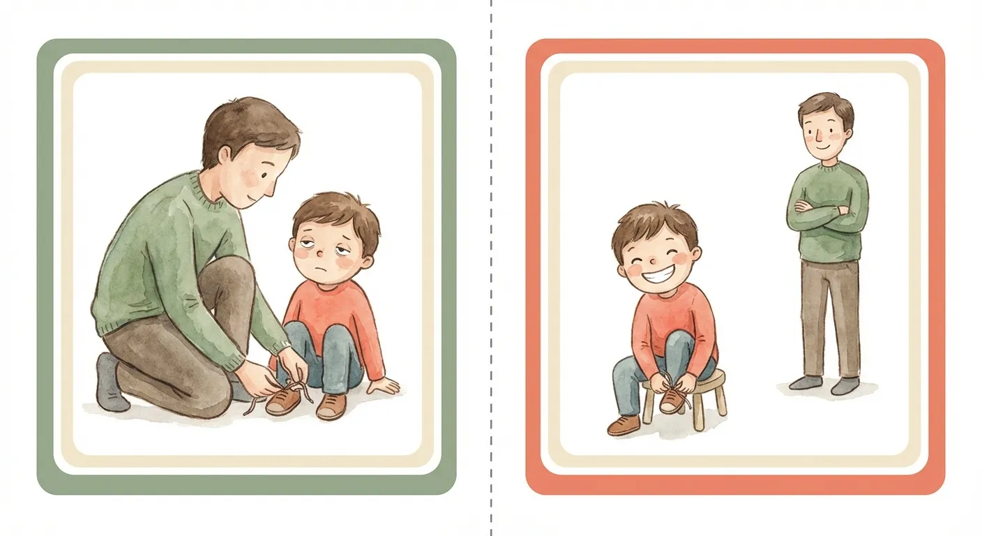 Comparison: parent doing everything for child versus child doing it proudly alone