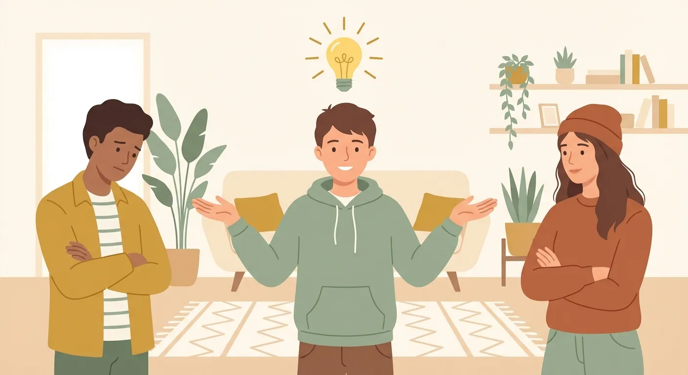 Teen finding a creative solution between two arguing friends