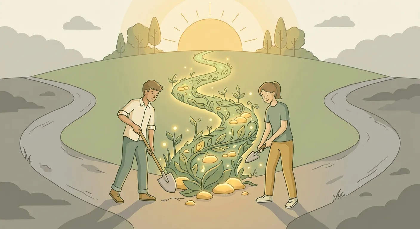 Two teens building a new third path together instead of choosing between two old ones