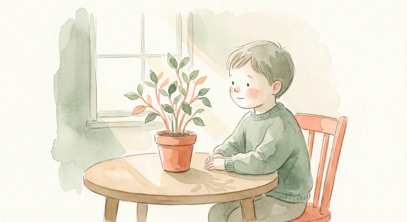 A child watching a plant grow, representing natural learning timelines
