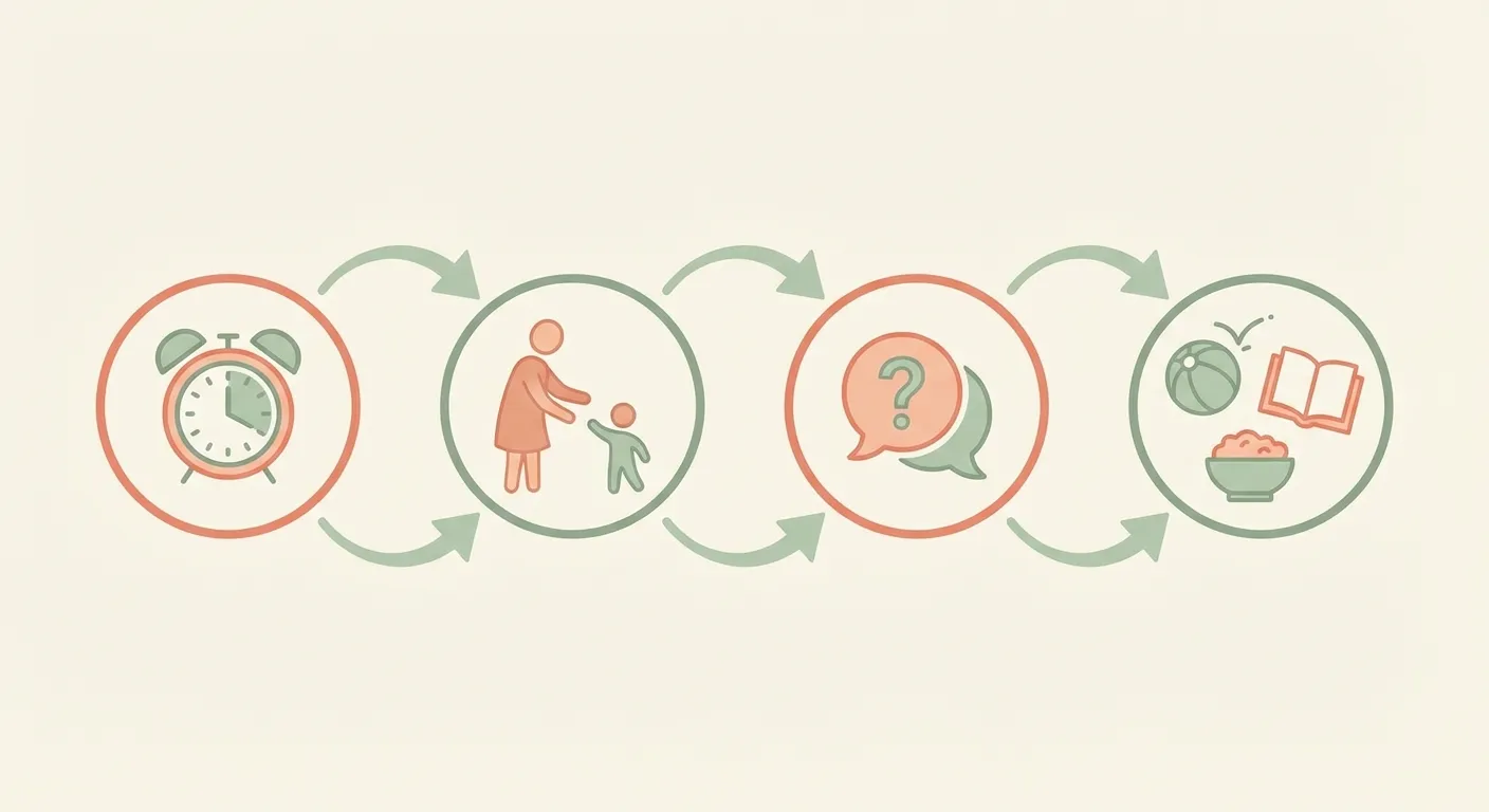 Visual diagram of the four EASE steps for screen time transitions