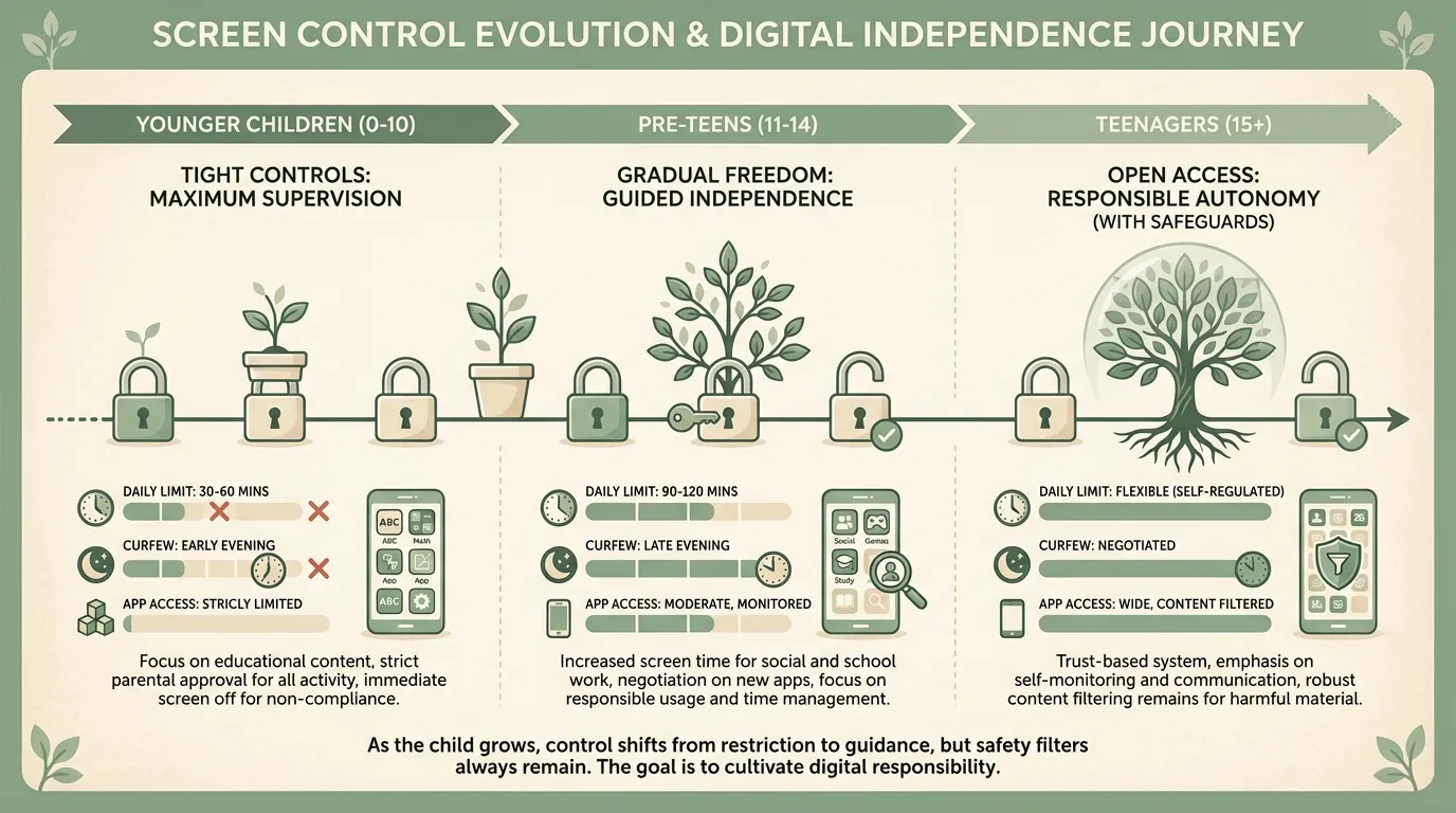 Timeline showing controls loosening as child grows more responsible