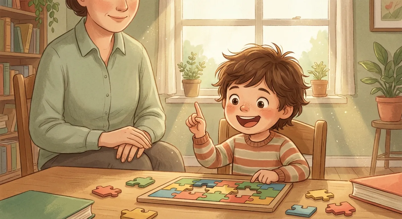 Child discovering a solution with delight while parent watches