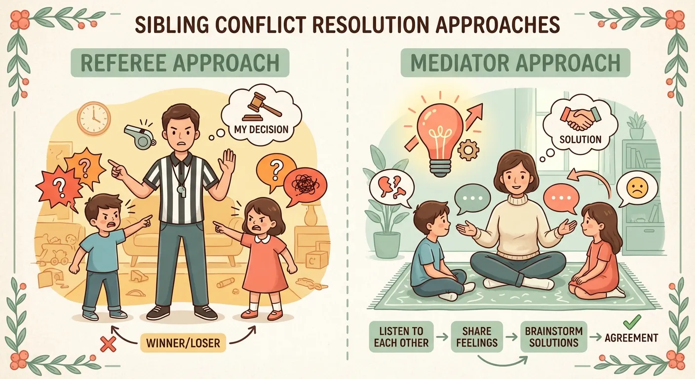 Comparison showing referee approach versus mediator approach to sibling conflicts