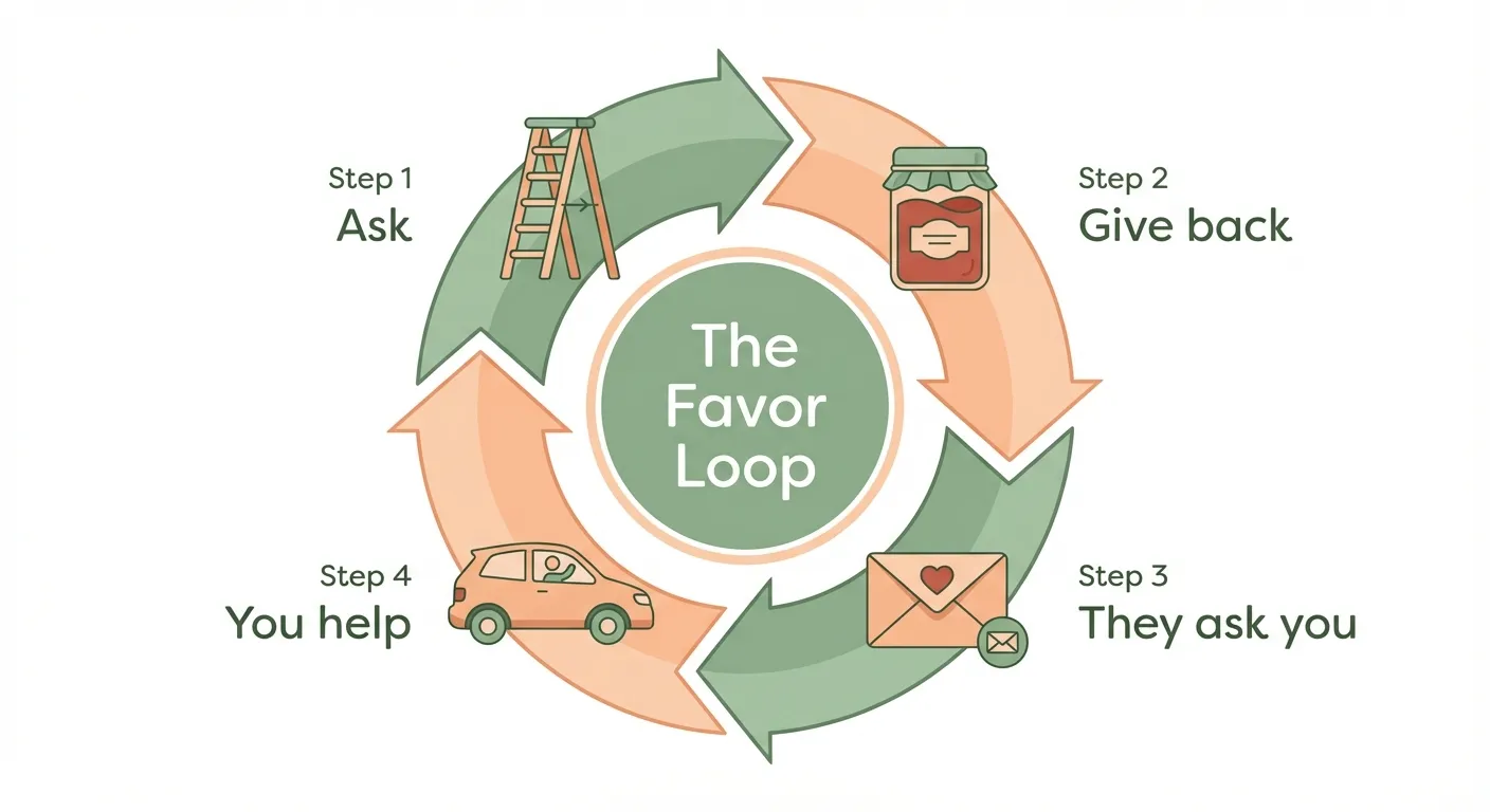 Diagram showing the cycle of small favors that build neighborhood community