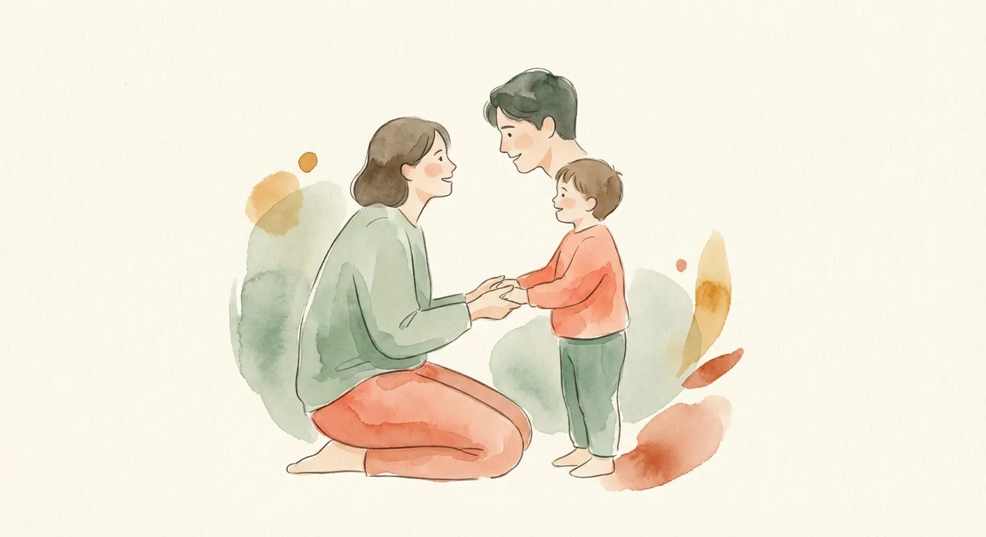 Parent kneeling at child's level, calm and connected
