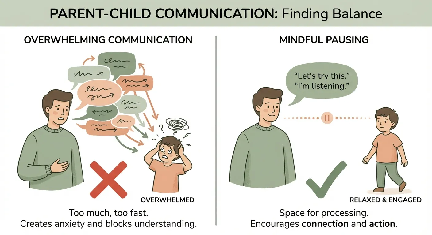 Comparison diagram: repeating instructions vs waiting in silence