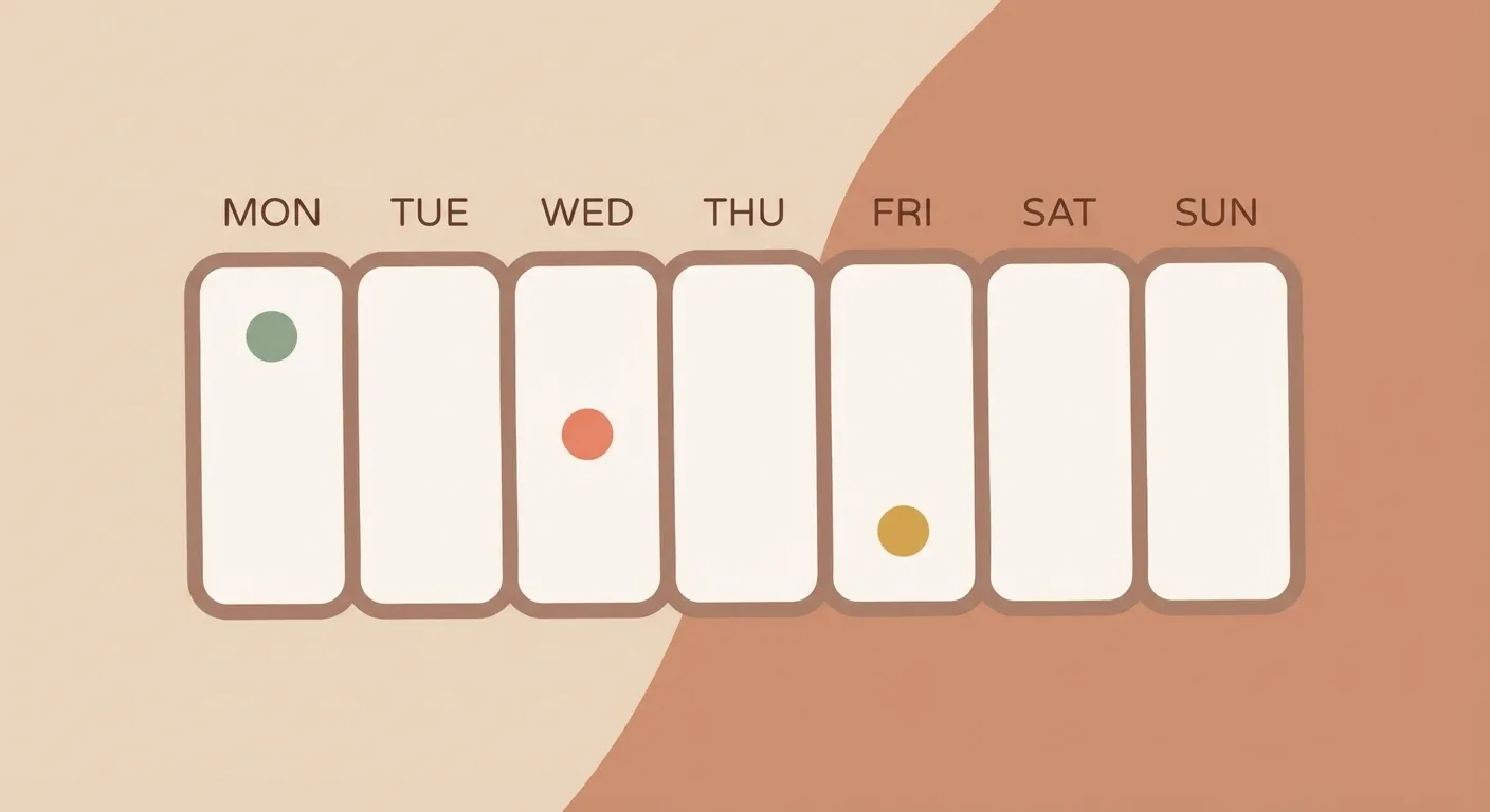 A weekly calendar with colorful anchor points showing daily micro-moments, weekly rituals, and seasonal resets