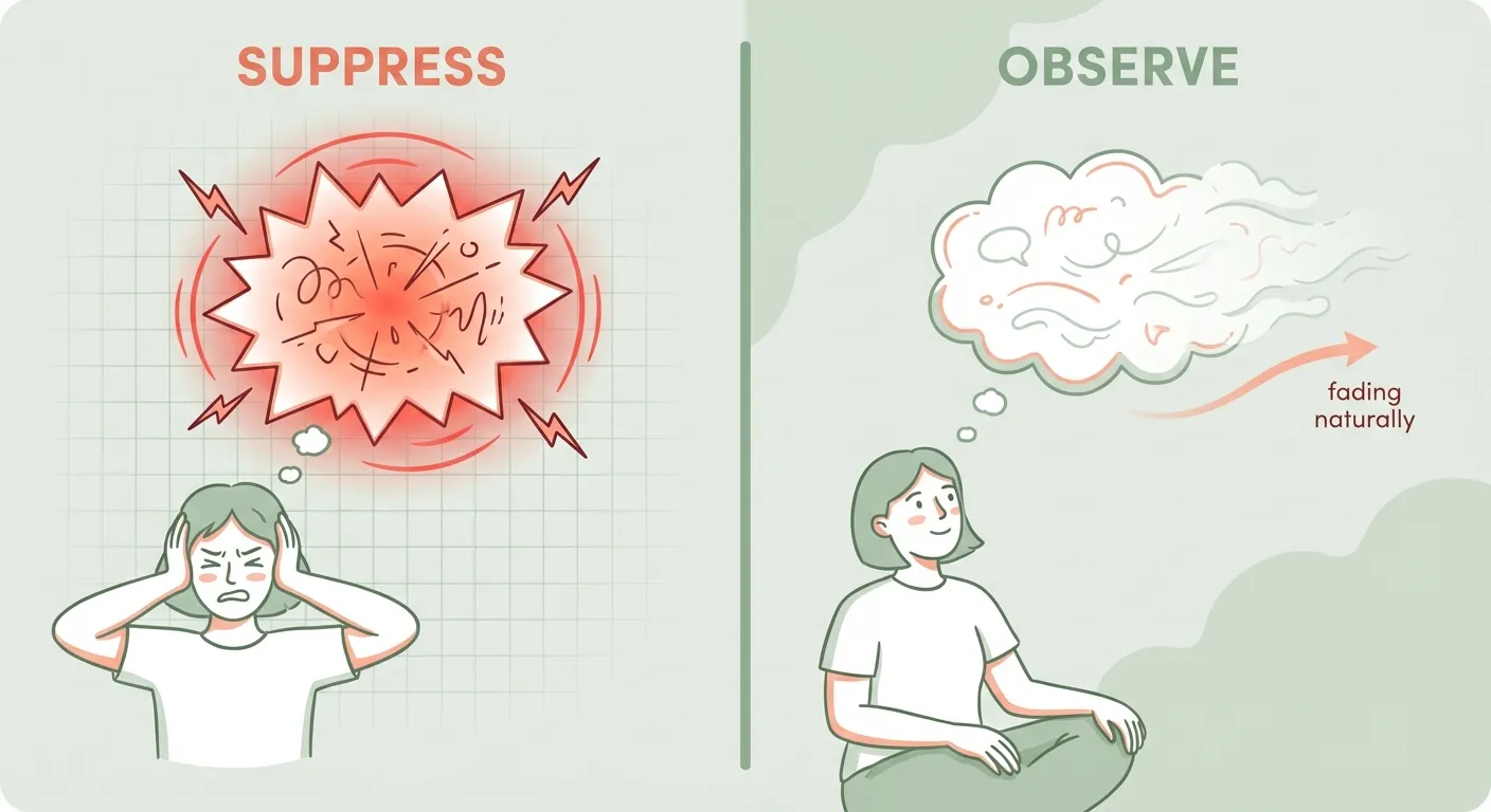 Suppress vs Observe: fighting a thought makes it louder, observing it lets it pass