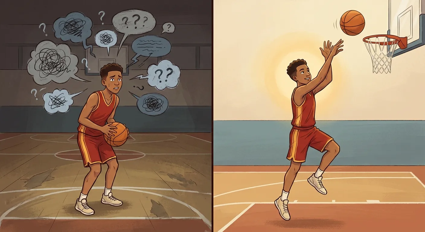 Before and after: athlete stuck in their head versus athlete in the zone