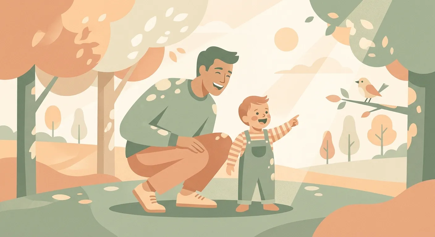 Parent and toddler connecting at the park with calm, confident body language