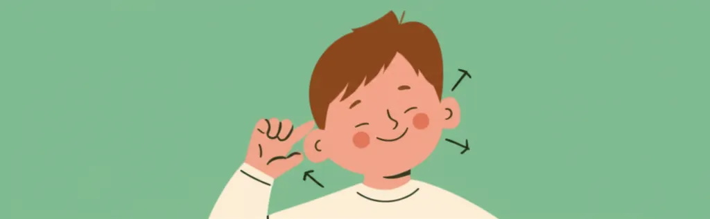 Stylized illustration of a child doing a cross-body touch exercise