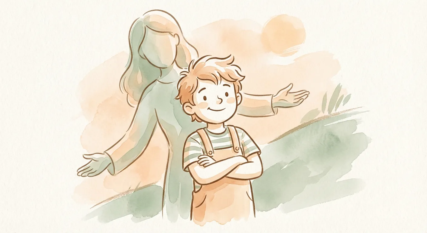 Confident child with guiding parent behind