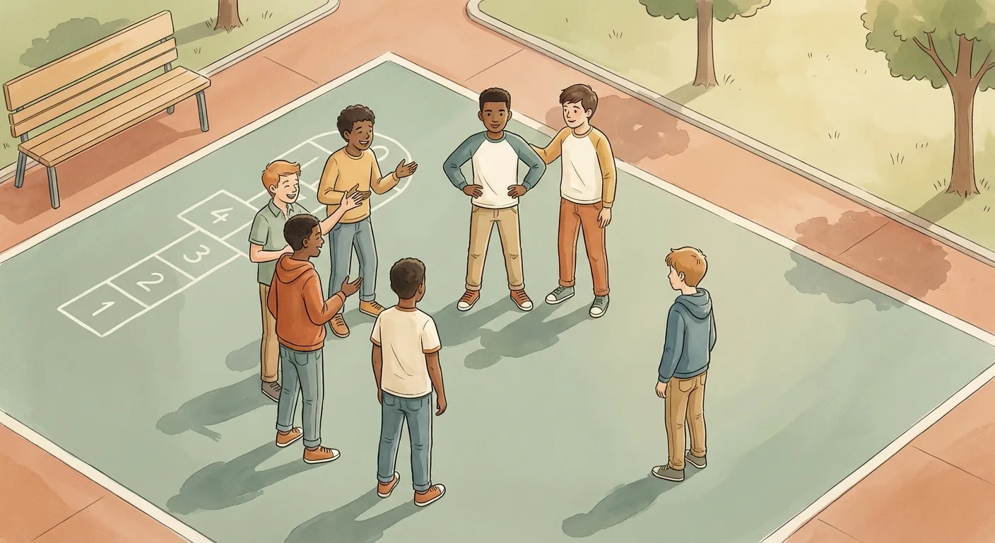 Boys in a friend group, each occupying a different social position