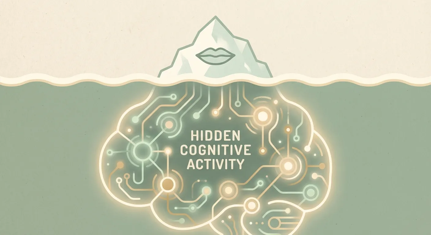 Iceberg illustration showing a quiet toddler above the surface and vast neural circuits of cognitive activity below