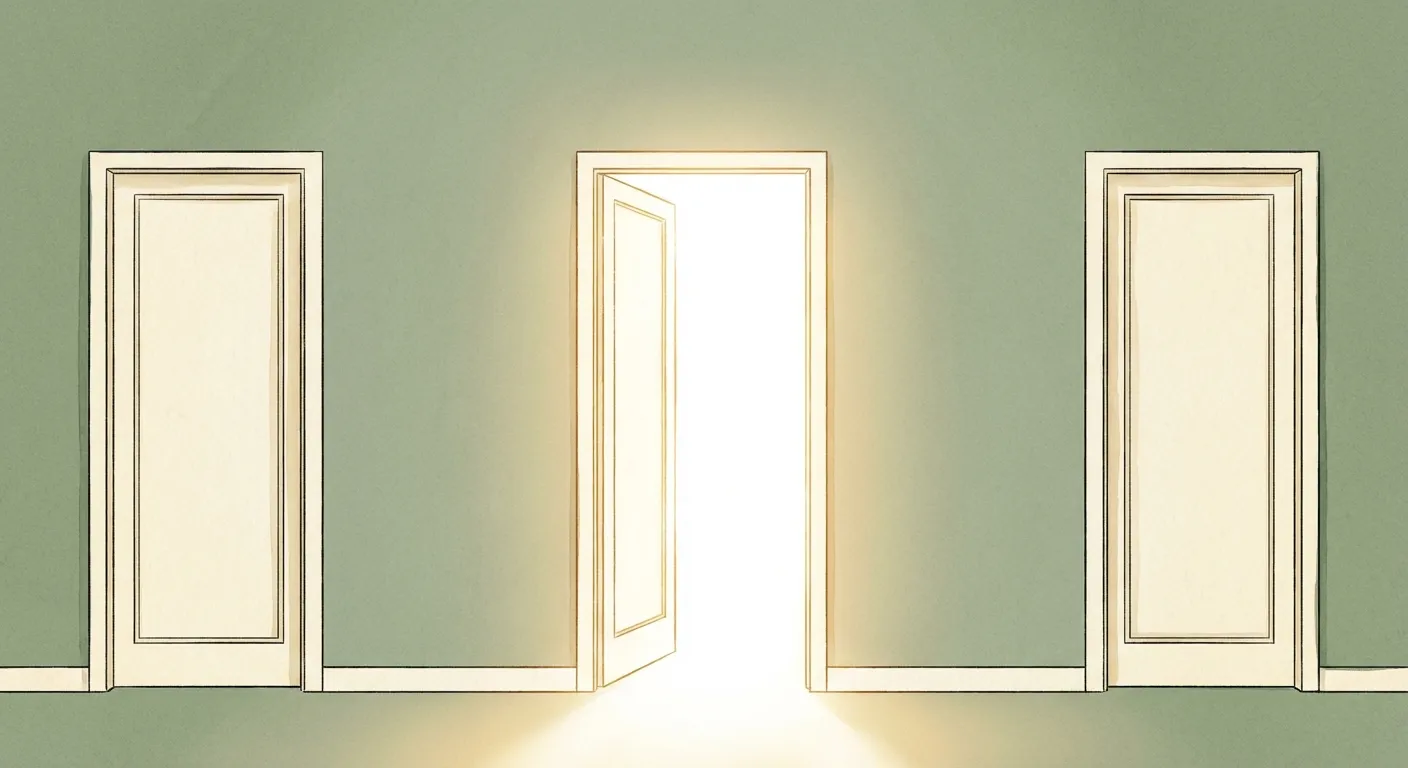 Wall with hidden doorway opening in center, representing the third option in negotiation