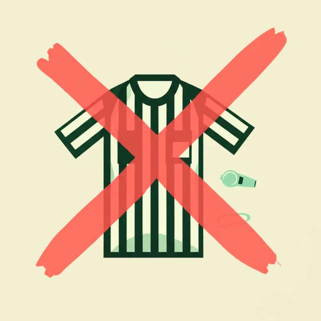 Referee jersey with a coral-red X and whistle on a light background