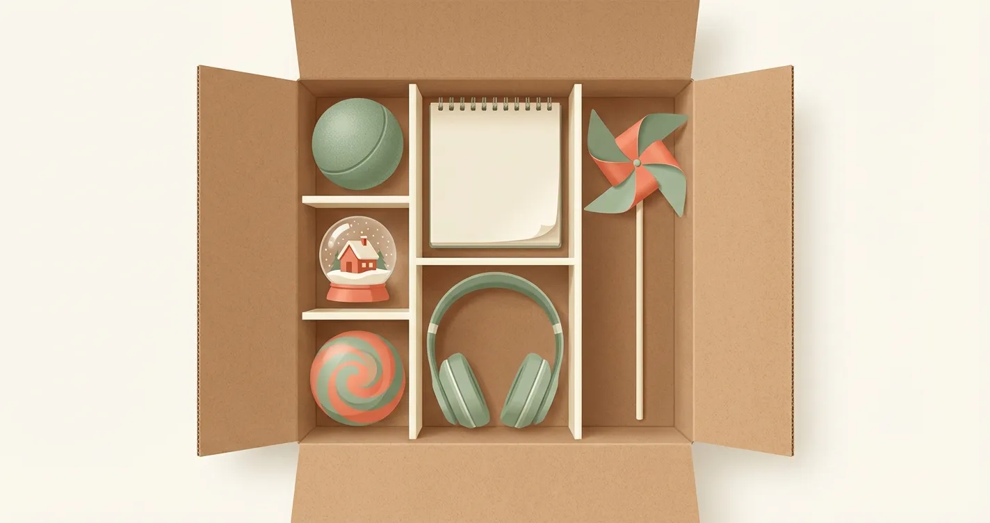 Warm illustration of a child's mood reset box with calming tools inside, ready to be grabbed during a meltdown